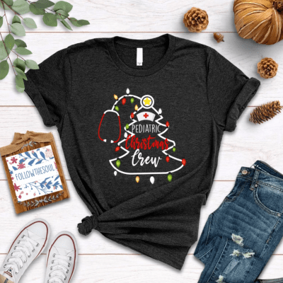 Pediatric Nurse Christmas Shirt,Christmas Pediatric Nurse Stethoscope Tree Light Gift Shirt,Graduation Gift,Christmas Gifts,Nurse Life Shirt