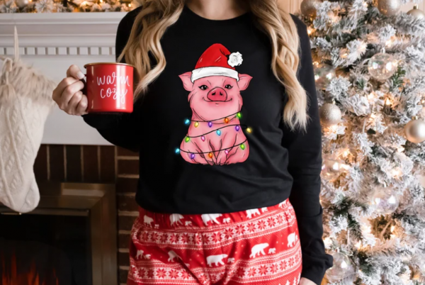 Christmas Shirt,Christmas Pig Sweater,Christmas Longsleeves,Cute Pig Shirt,Funny Christmas Tee,Happy New Year,Merry Christmas,Christmas Gift