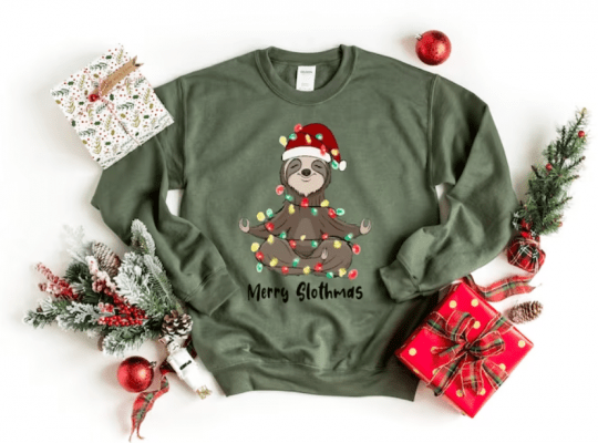 Sloth Christmas Shirt, Merry Slothmas Tee, Christmas Yoga Shirt, Yoga Lover Gift, Woman Christmas Gift, Merry Christmas Sloth Lover T-shirt