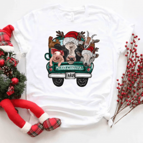 Farm Animals Christmas Shirt, Merry Christmas Heifers Tee, Christmas Cow T-shirt, Highland Cow Farm Christmas Farmer Cow Animal Lover Shirt