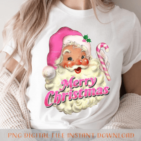 Pink Merry Christmas Png, Retro Santa Sublimation file for Shirt Design, Digital download. Pink Christmas Png.