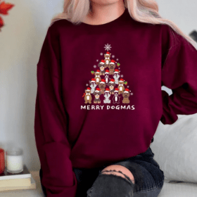 Women's Merry Dogmas Christmas Tree Sweatshirt, Christmas Dog Sweatshirt, Christmas Dog Jumper, Christmas Dogs