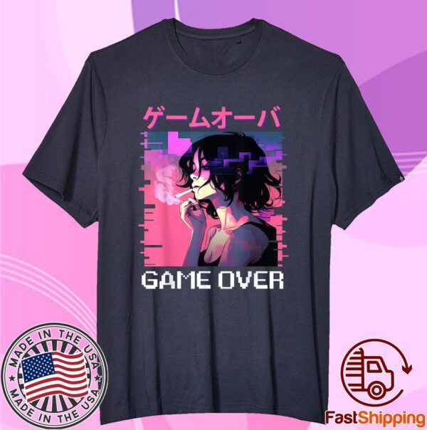 Japanese Vaporwave Sad Anime Girl Game Over Indie Aesthetic Tee Shirt