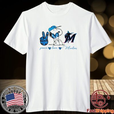 Miami Marlins Peace Love Marlins Snoopy Tee Shirt
