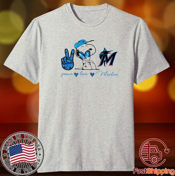 Miami Marlins Peace Love Marlins Snoopy Tee Shirt