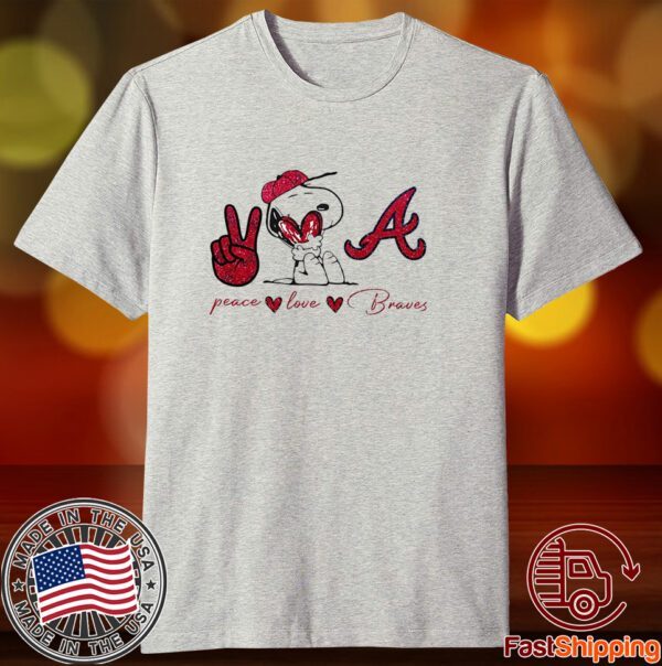 Snoopy Atlanta Braves Peace Love Braves Tee Shirt