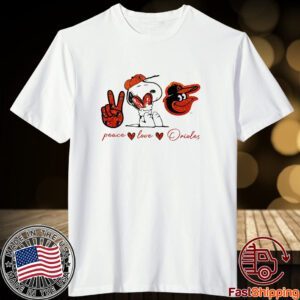 Snoopy Baltimore Orioles Peace Love Orioles Tee Shirt