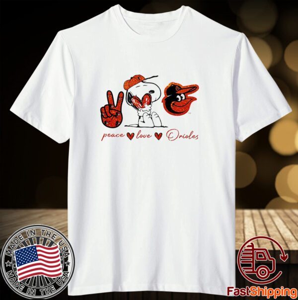 Snoopy Baltimore Orioles Peace Love Orioles Tee Shirt