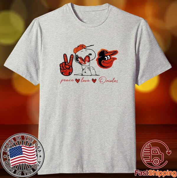 Snoopy Baltimore Orioles Peace Love Orioles Tee Shirt