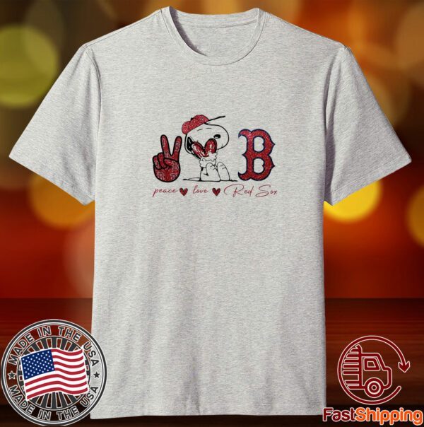 Snoopy Boston Red Sox Peace Love Red Sox Tee Shirt