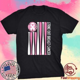 Strike Out Breast Cancer Baseball Pink American Flag Tee Shirt