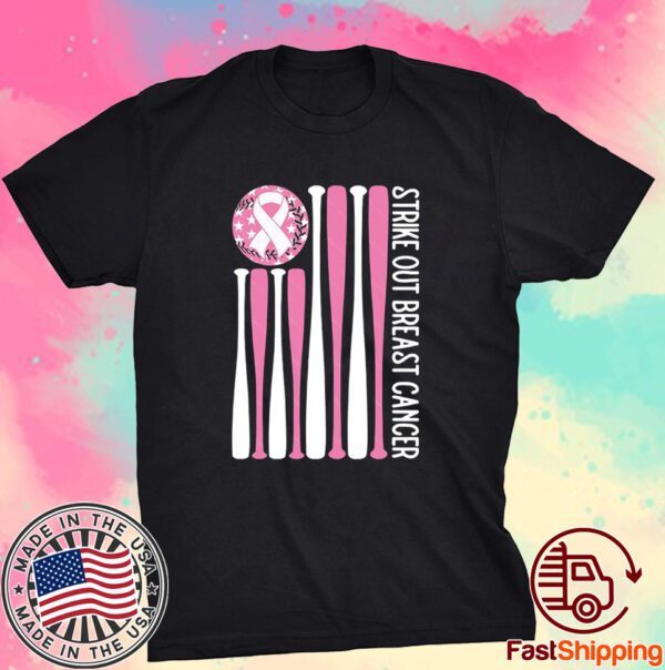 Strike Out Breast Cancer Baseball Pink American Flag Tee Shirt