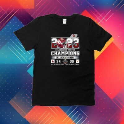 2023 Golden Hat Trophy Champions Oklahoma Sooners 34 Texas Longhorns 30 Sat October 07 2023 Cotton Bowl Stadium Tee Shirt