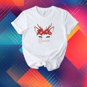 Poinsettia Reindeer Christmas Tee Shirt