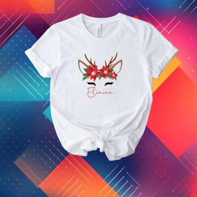 Poinsettia Reindeer Christmas Tee Shirt