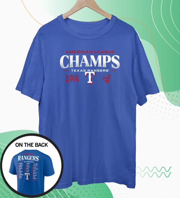 Texas Rangers Fanatics Branded 2023 American League Champions Roster Tshirt