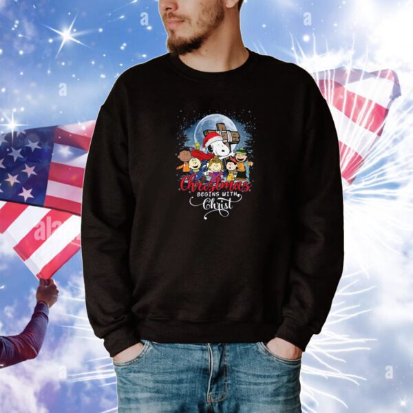 Snoopy Christmas Begins With Christ Hoodie Shirts