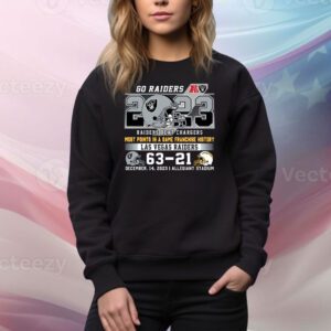 Go Raiders Most Points In A Game Franchise History Las Vegas Raider 63 – 21 Los Angeles Chargers December 14, 2023 Allegiant Stadium Hoodie TShirts