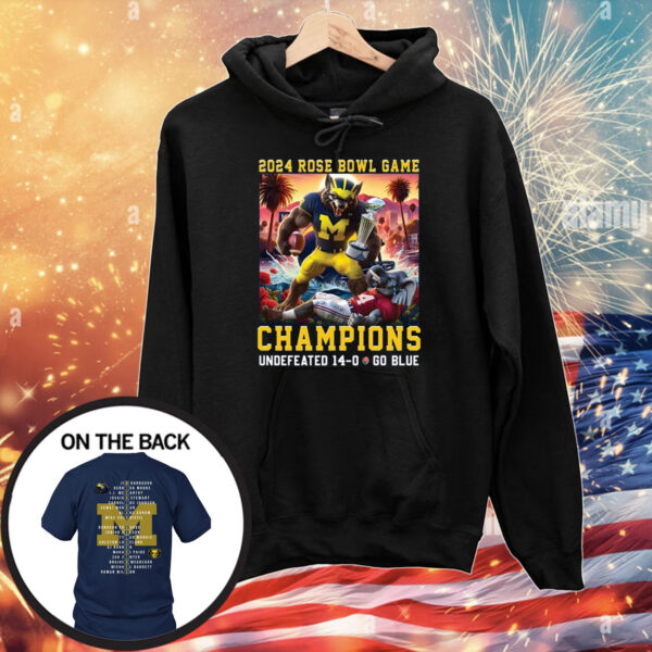 Michigan 2024 Rose Bowl Game Champions Undefeated 14-0 Go Blue T-Shirt