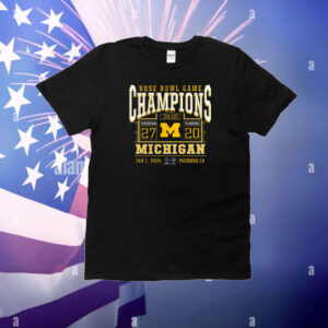 Michigan Wolverines College Football Playoff 2024 Rose Bowl Champions Score T-Shirt