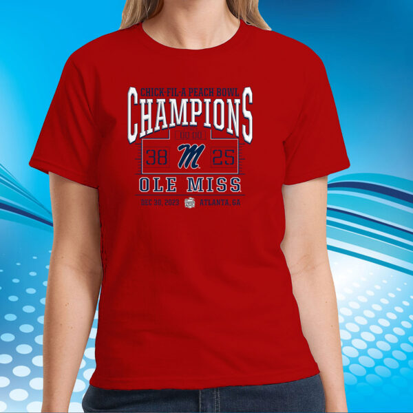 Ole Miss Rebels 2023 Peach Bowl Champions Score T-Shirt