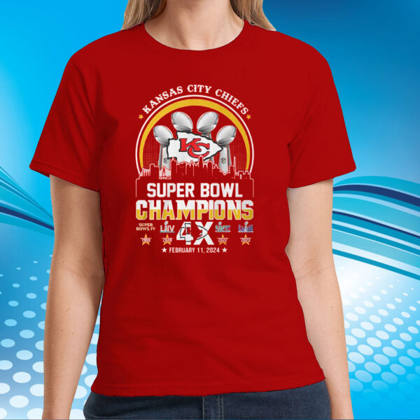 Kansas City Chiefs Super Bowl Champions 4x February 11 2024 Tee Shirt