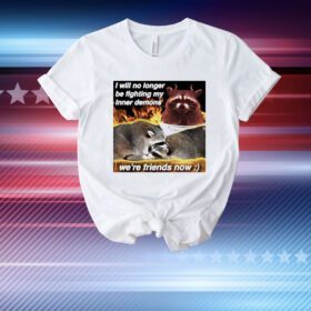 Raccoon i will no longer be fighting my inner demons were friends now T-Shirt