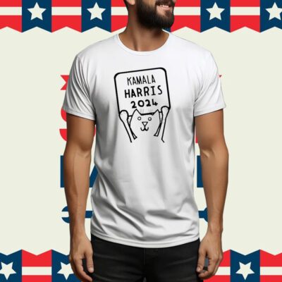 Cat Holding Kamala Harris Sign 2024 Tee Shirt