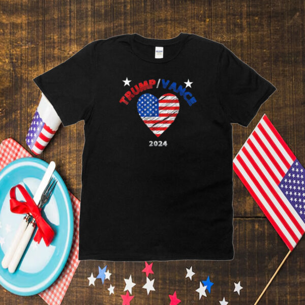 Donald Trump JD Vance 2024 American flag heart Election 2024 T-Shirt