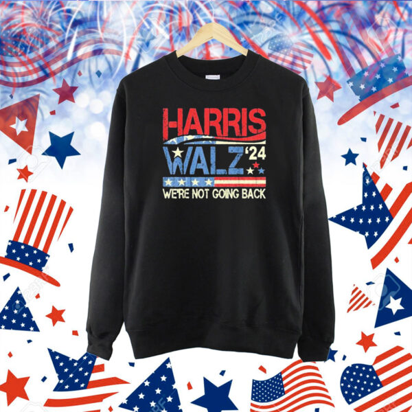 Official Kamala Harris and Tim Walz 2024 We’re not going back USA Flag Vintage Retro Shirt