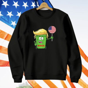 Funny Trump MAGA Cartoon Garbage Can American Flag T-Shirt