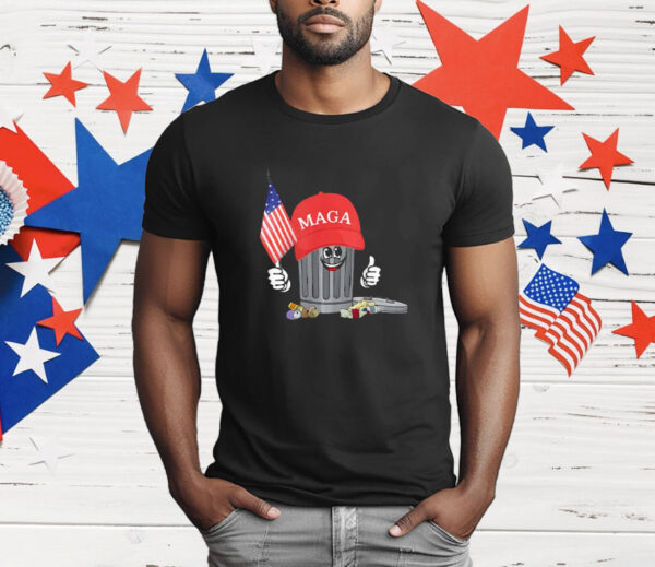 Funny Trump MAGA Garbage Can American Flag T-Shirt