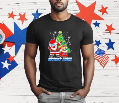 Santa dabbing Detroit Lions Christmas ladies boyfriend T-Shirt