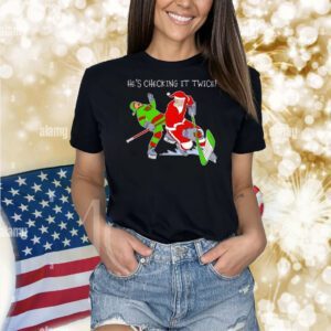 Santa Claus and Elf play hockey he’s checking it twice Shirt