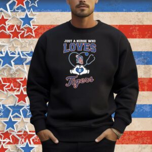 Just A Nurse Who Loves Detroit Tigers Heart Hands Stethoscope Shirt