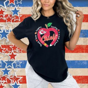 Official Kansas City Chiefs Teach Love Inspire Teaching Is A Work Of Heart Apple Shirt