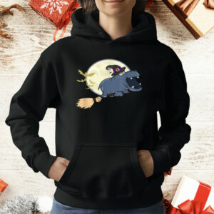 Hippo Witch Hat Riding Broom For Zoo Animal Lovers T-Shirt