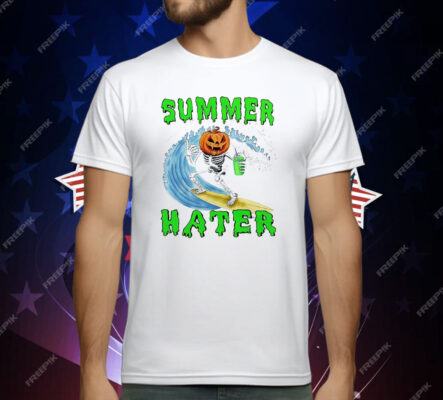Skeleton Pumpkin Surfing Summer Hater T-Shirt