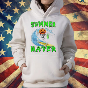 Skeleton Pumpkin Surfing Summer Hater T-Shirt
