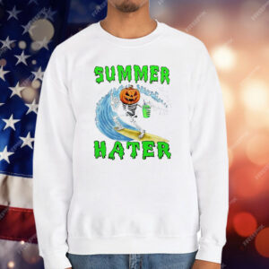Skeleton Pumpkin Surfing Summer Hater T-Shirt