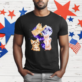 Three Cats Moon Retro T-Shirt